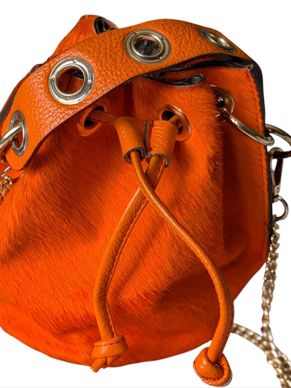 Oriana Lamarca Designs Gabriella Mini Bucket Bag  Orange Pony Hair Italy Made
